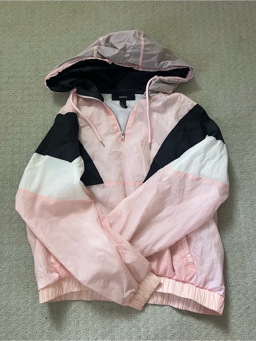 Forever 21 Pink, Black & White Colorblock Pullover Windbreaker